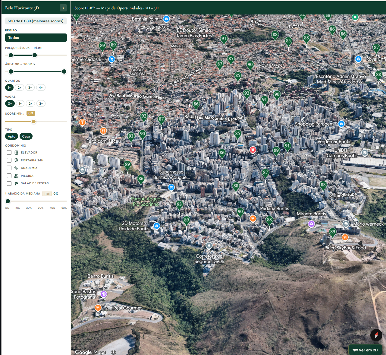 Mapa de Oportunidades 3D — Belo Horizonte